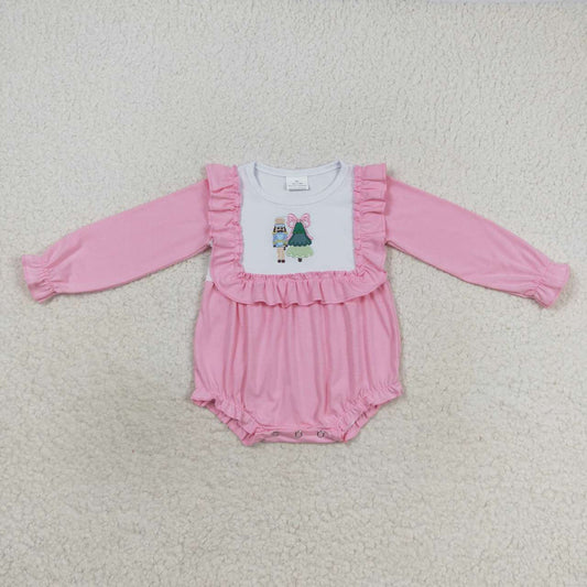 Christmas Pink Striped Tree Long Sleeves Romper