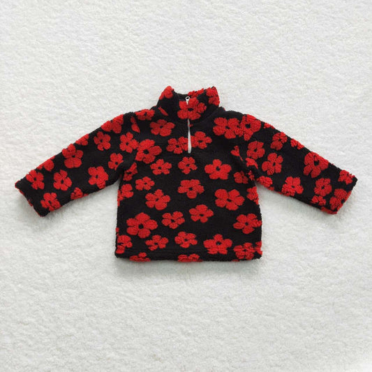 Red Floral With Zipper Furry Sherpa