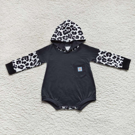 Black Leopard long sleeve Baby Romper