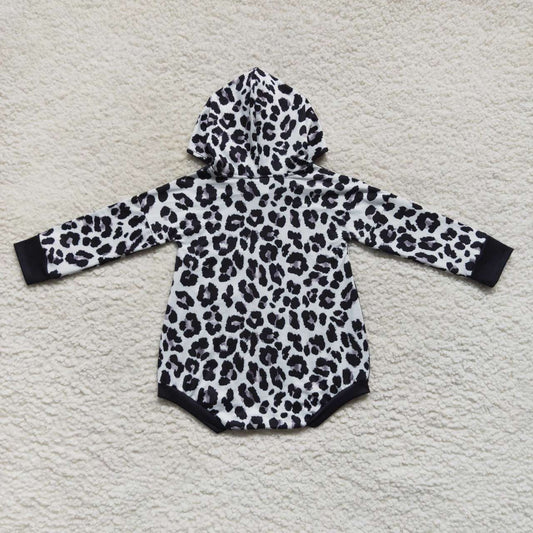 Black Leopard long sleeve Baby Romper