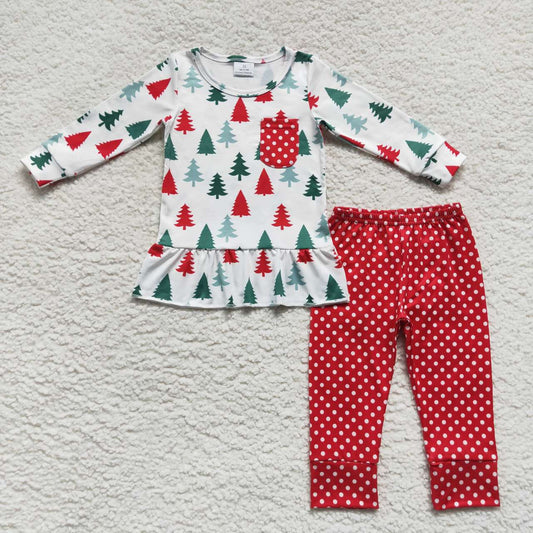 christmas Tree print Dots Pants girls set