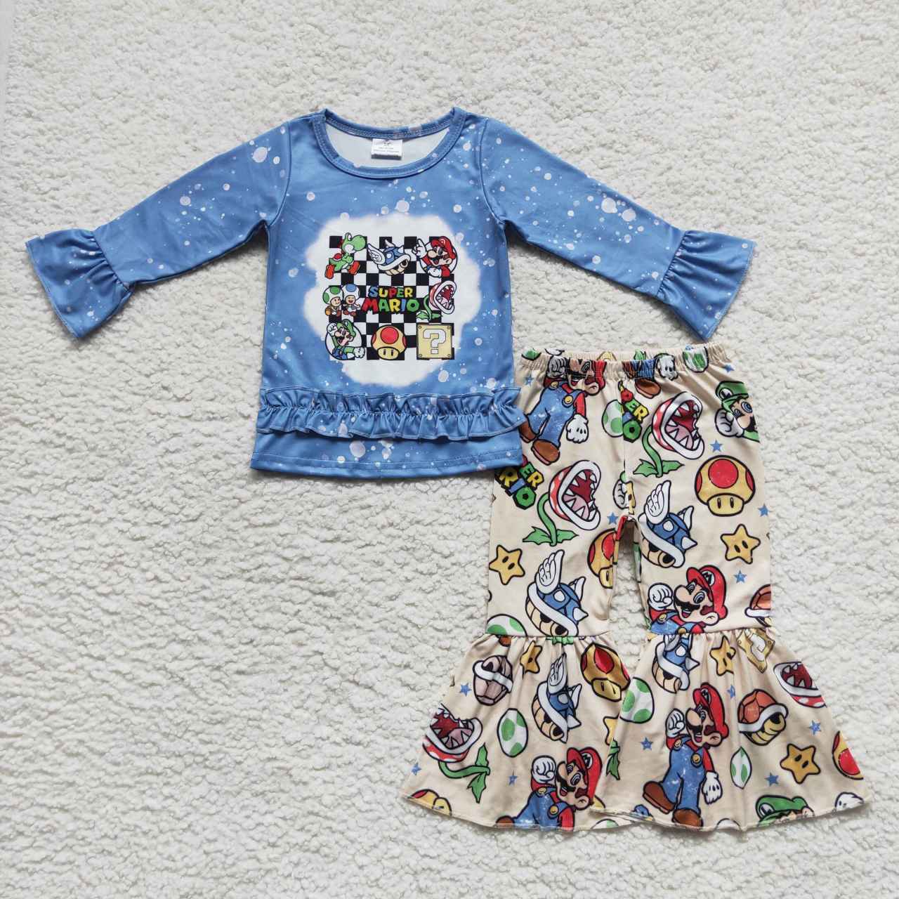 Blue Bleach Cartoon Long Sleeve Girls Set