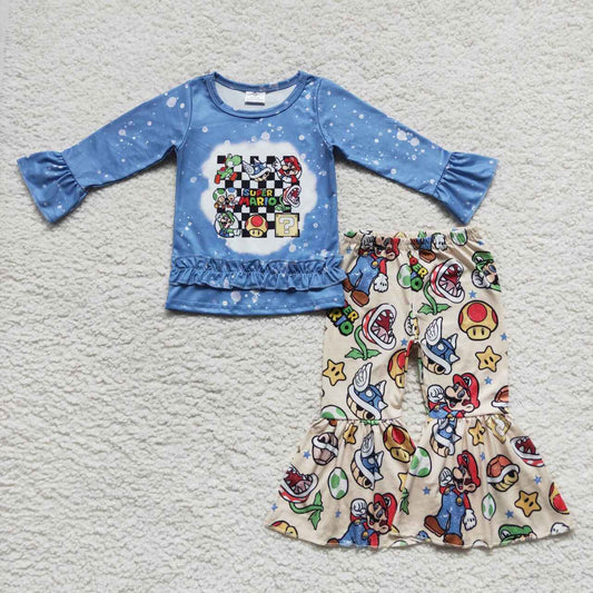 Blue Bleach Cartoon Long Sleeve Girls Set
