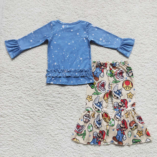 Blue Bleach Cartoon Long Sleeve Girls Set