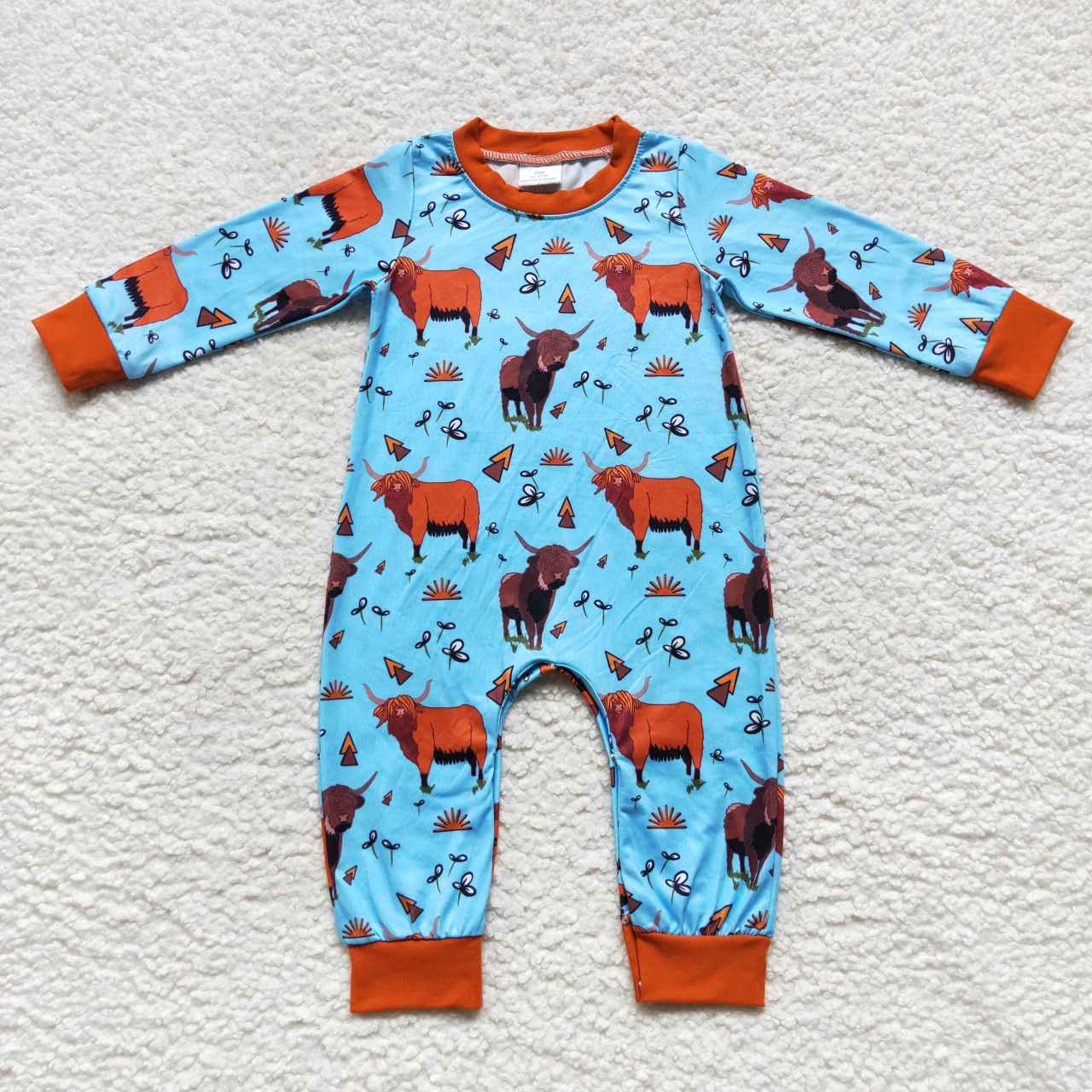 Blue Cow Long Sleeve Baby Romper With zipper
