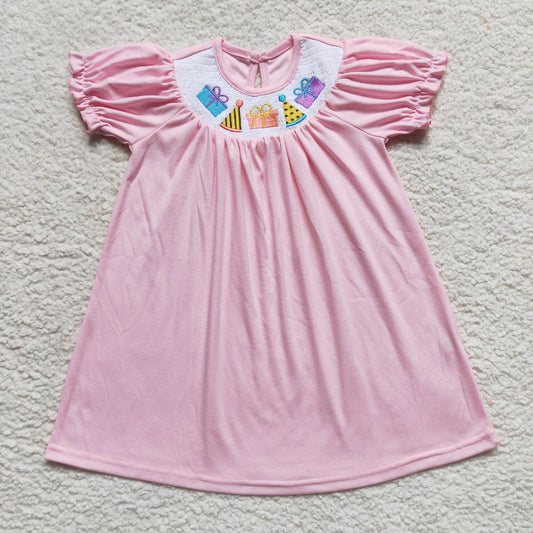 Pink Happy birthday Smock Girls Dress