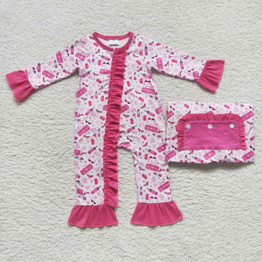 Pink Letter Baby Romper With zipper