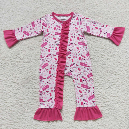 Pink Letter Baby Romper With zipper