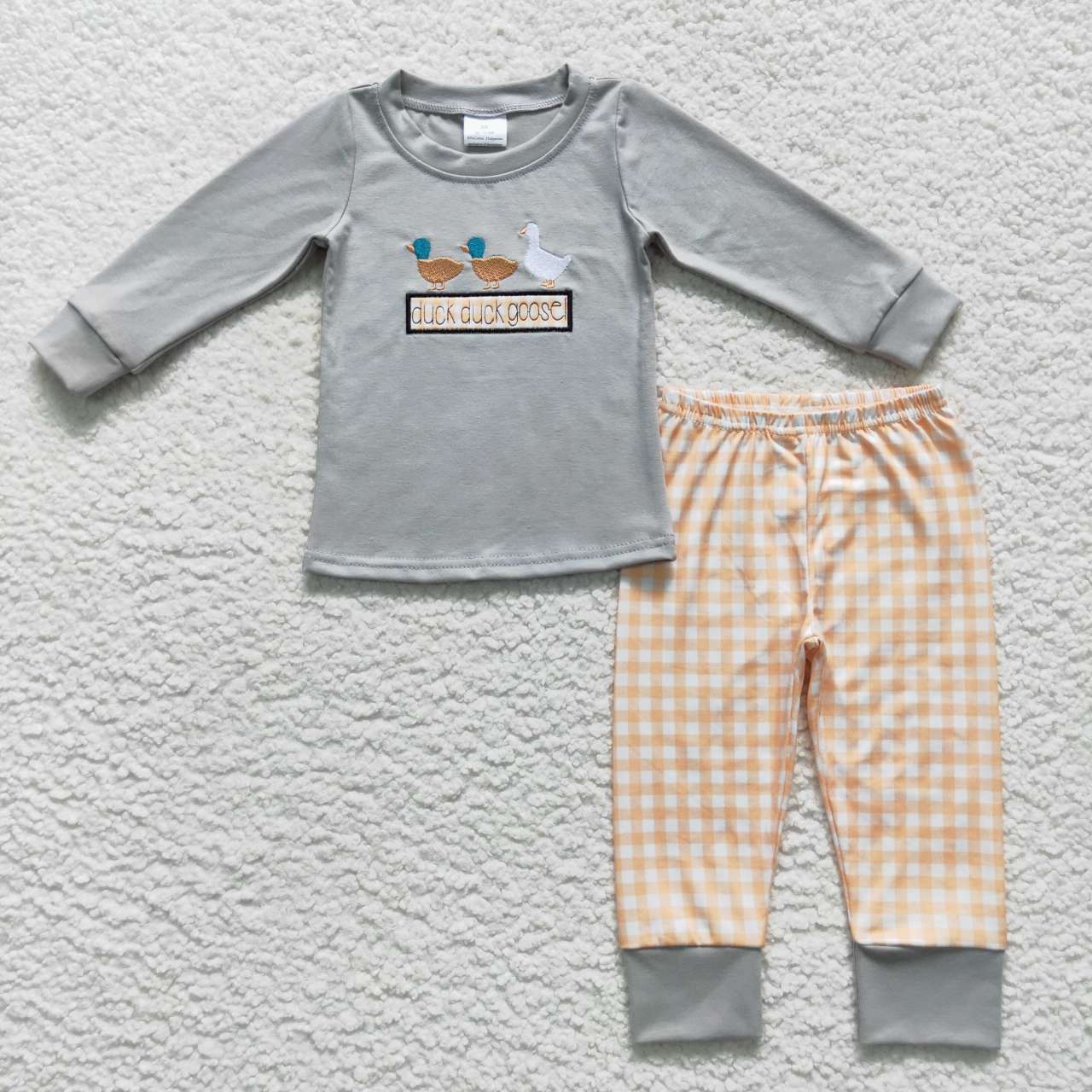 Duck Embroidery Print Plaid Boy Set