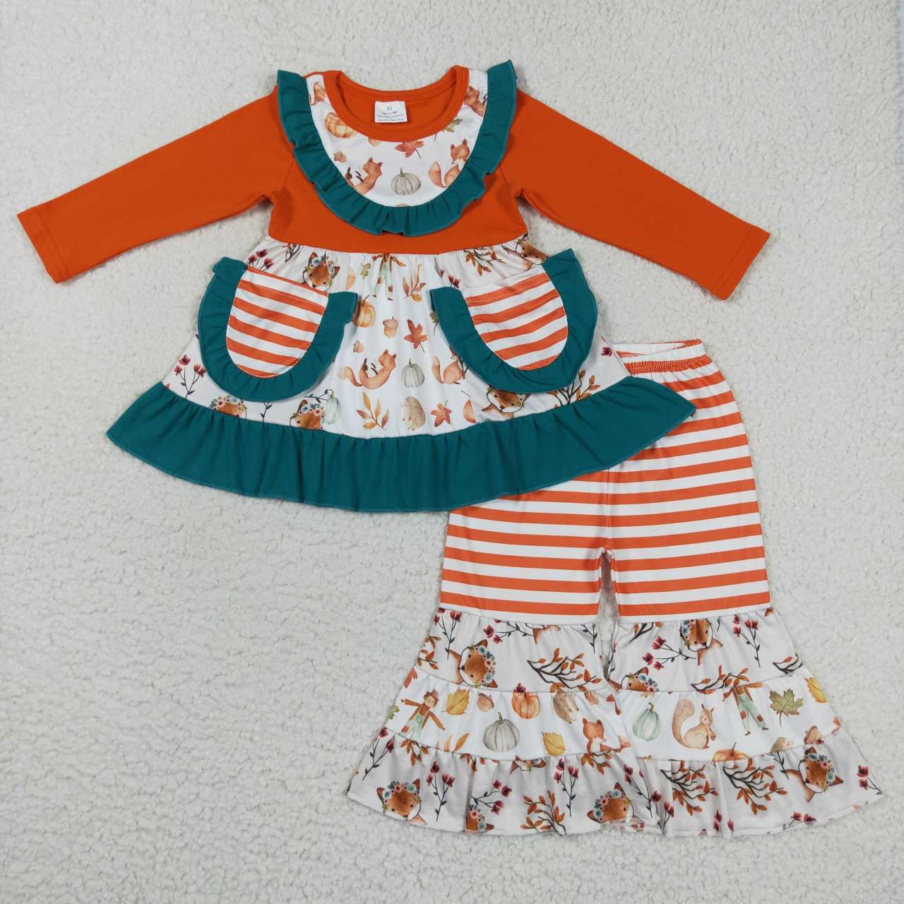 Fall Pumpkin Orange Stripe Girls Set