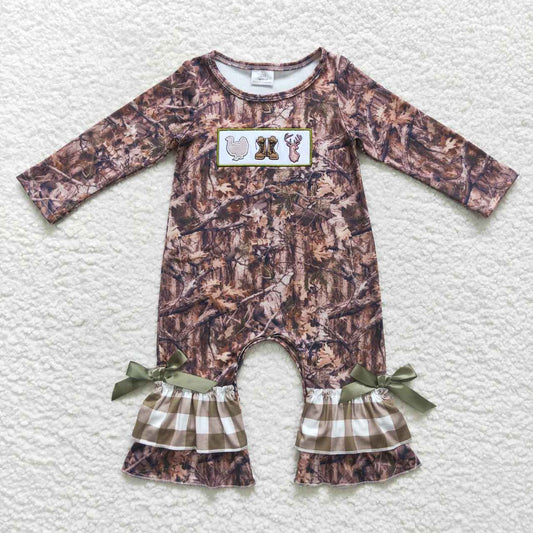 Christmas Embroidery Camo Deer Girls Romper