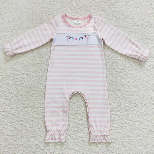 Christmas Pink Stripe Baby Romper
