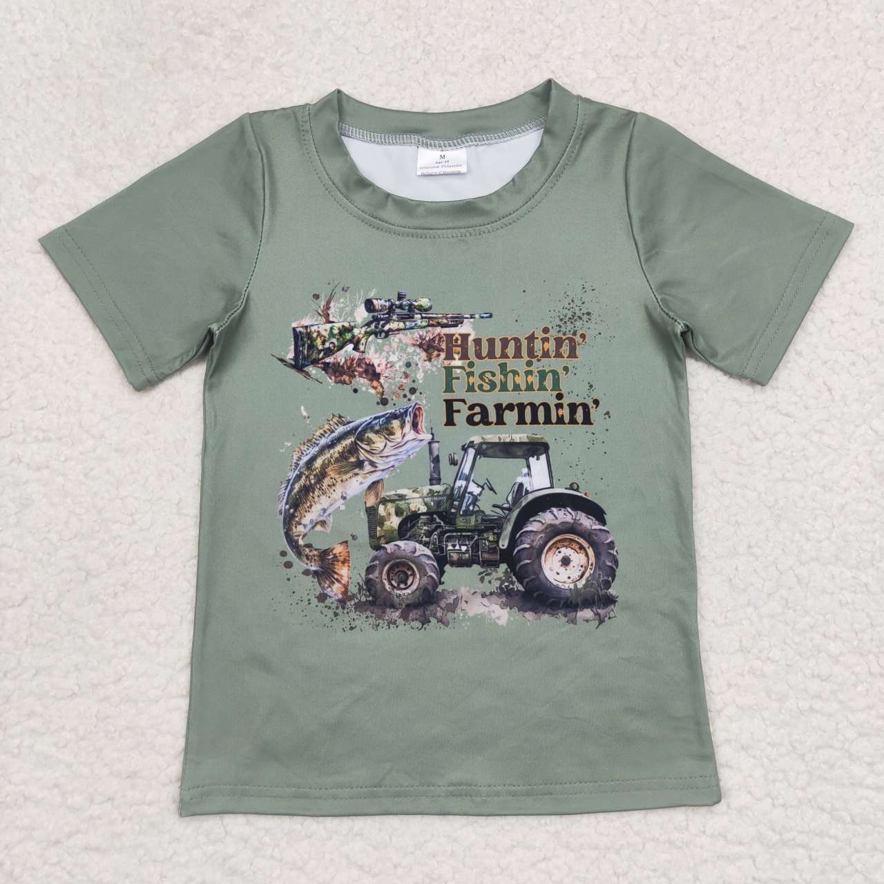 Green Huntin Fishing FARMIN Letter Print Shirt