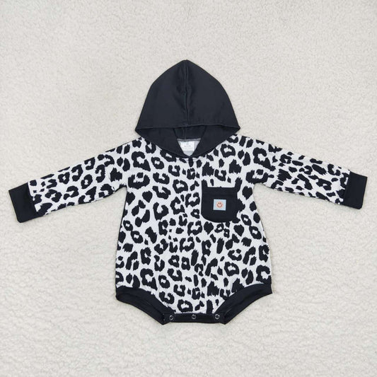 White Leopard long sleeve Baby Romper