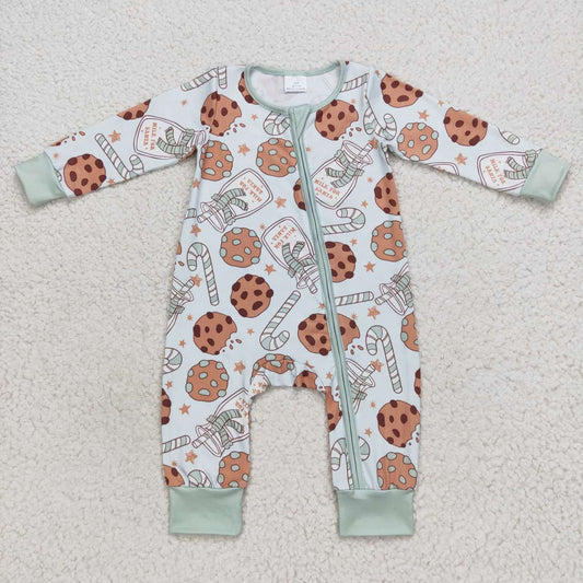 Cookies Print long-sleeve Romper With Zipper