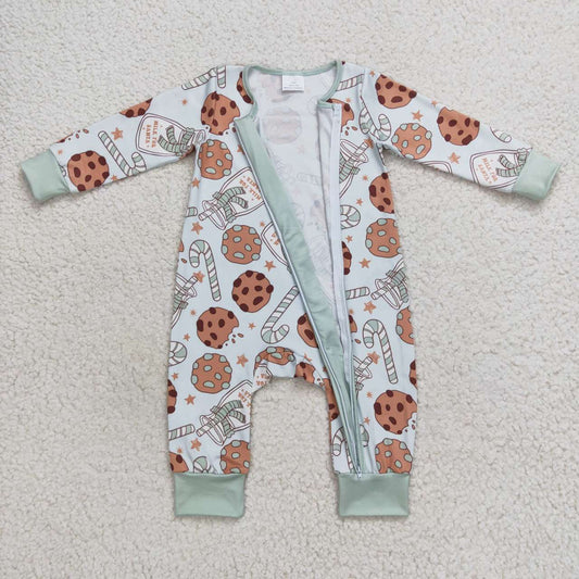 Cookies Print long-sleeve Romper With Zipper