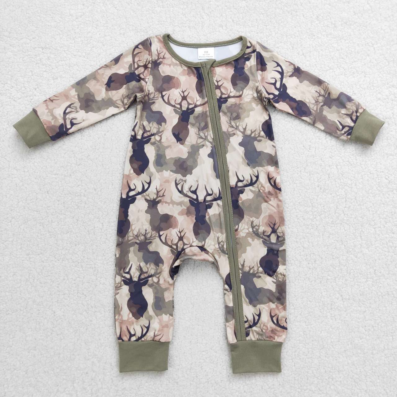 Green Deer Baby Romper With zipper