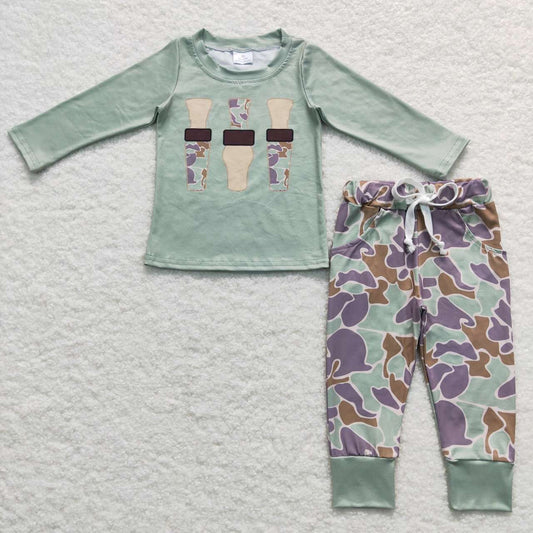 Green Cartoon Print Long Sleeve Boy Set