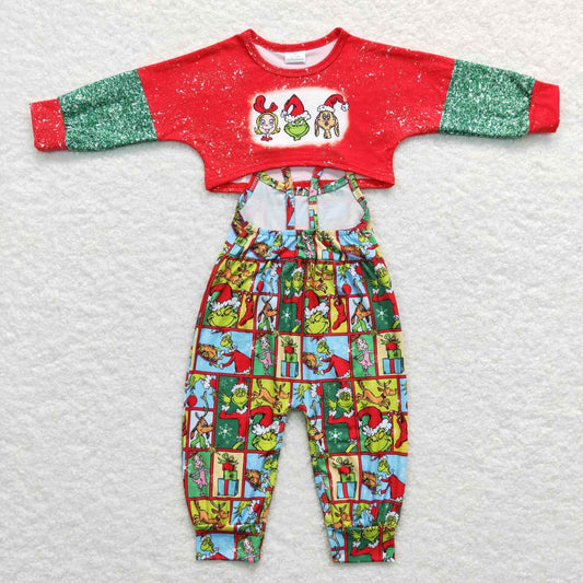 Christmas Red Cartoon Jumpsuit Girls Set