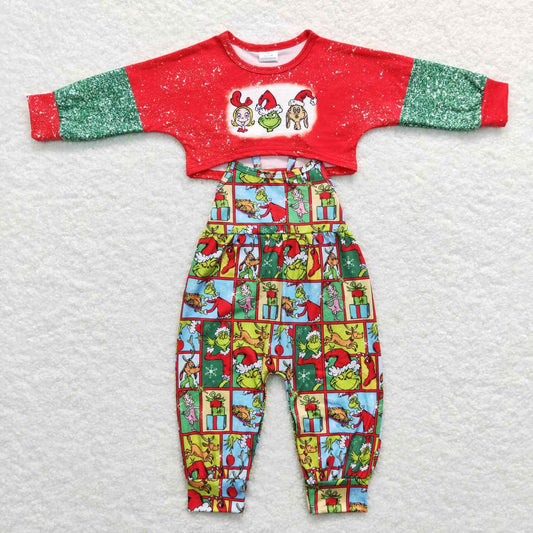 Christmas Red Cartoon Jumpsuit Girls Set