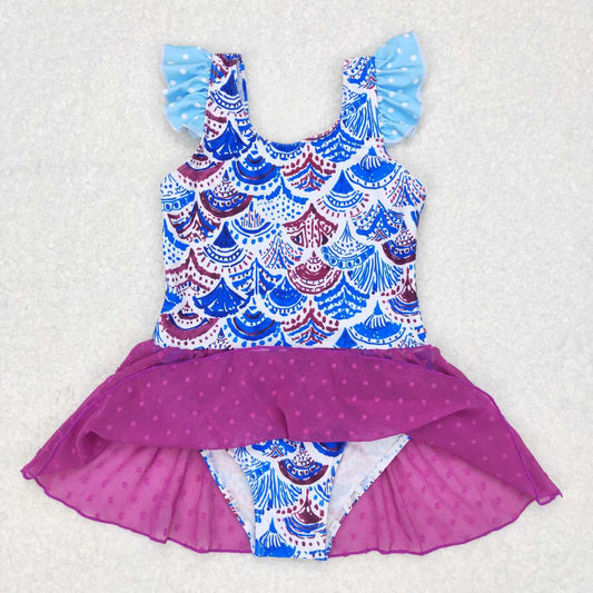 Purple Mermaid Scales Girls Summer Swimsuit