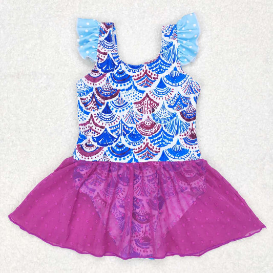 Purple Mermaid Scales Girls Summer Swimsuit