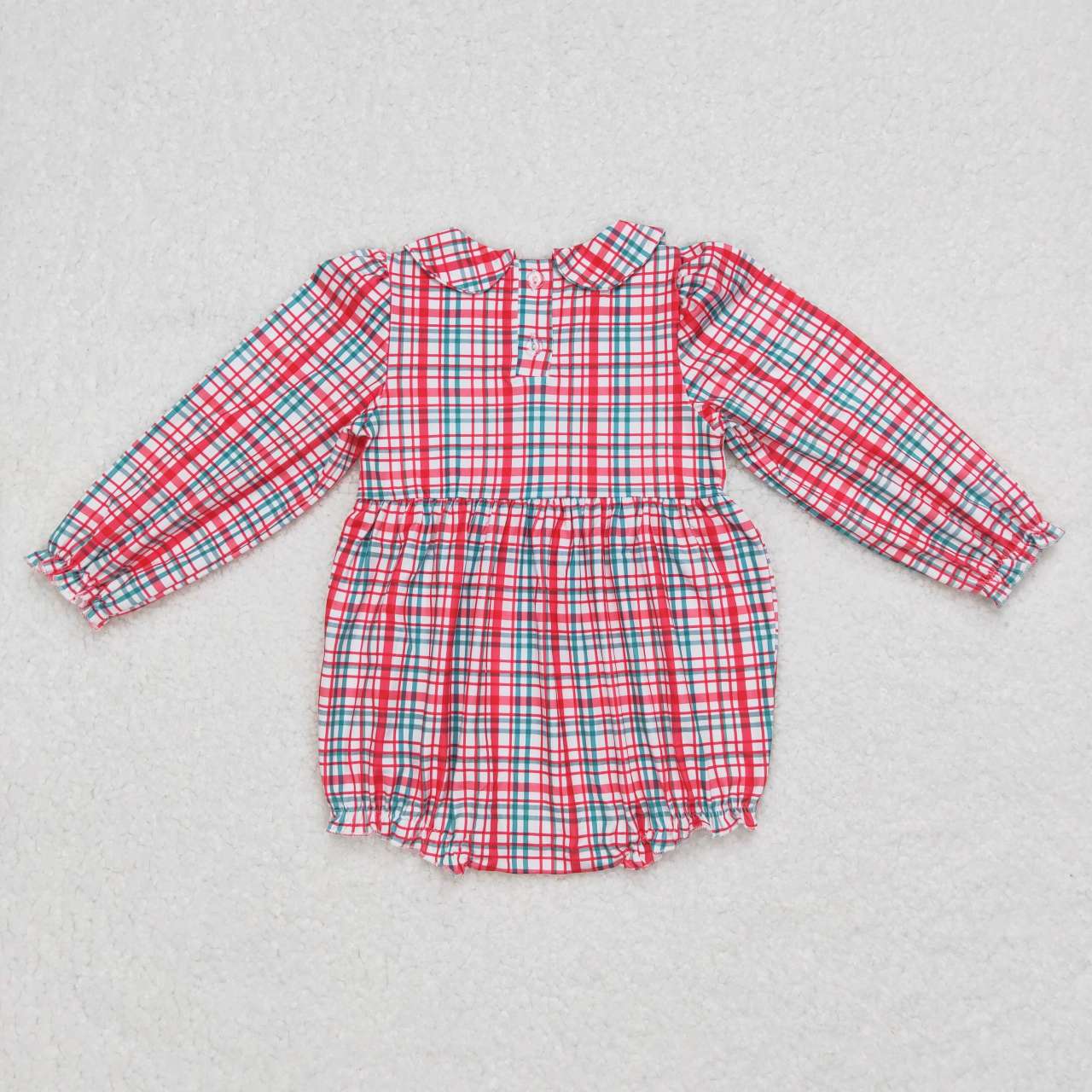 Christmas Embroidered Santa Red Plaid Baby long Romper