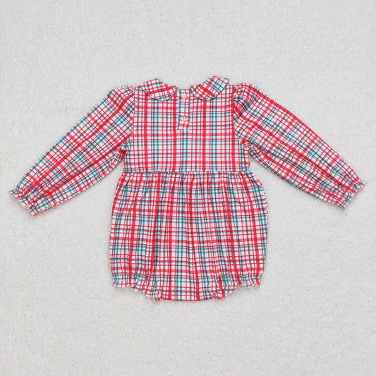 Christmas Embroidered Santa Red Plaid Baby long Romper