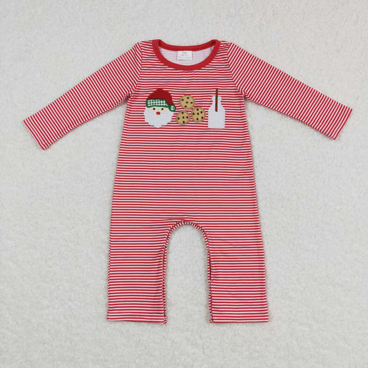 Christmas Embroidery Red Stripe Santa Romper
