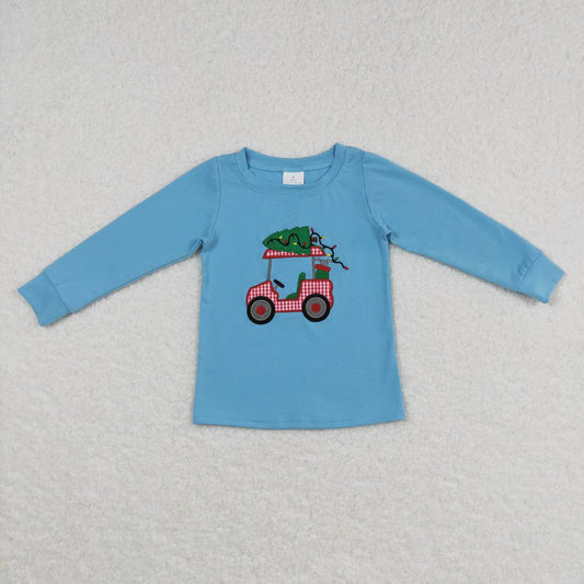 Christmas Embroidery Car Tree Long sleeve Shirt