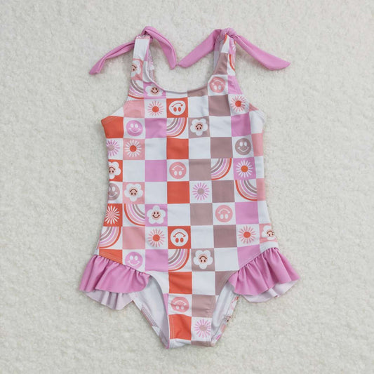 Smile Print Girls Summer Swimsuit
