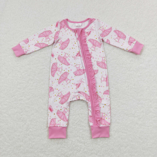Pink Girls Print Baby Romper With zipper