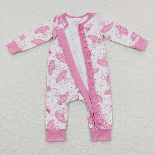 Pink Girls Print Baby Romper With zipper