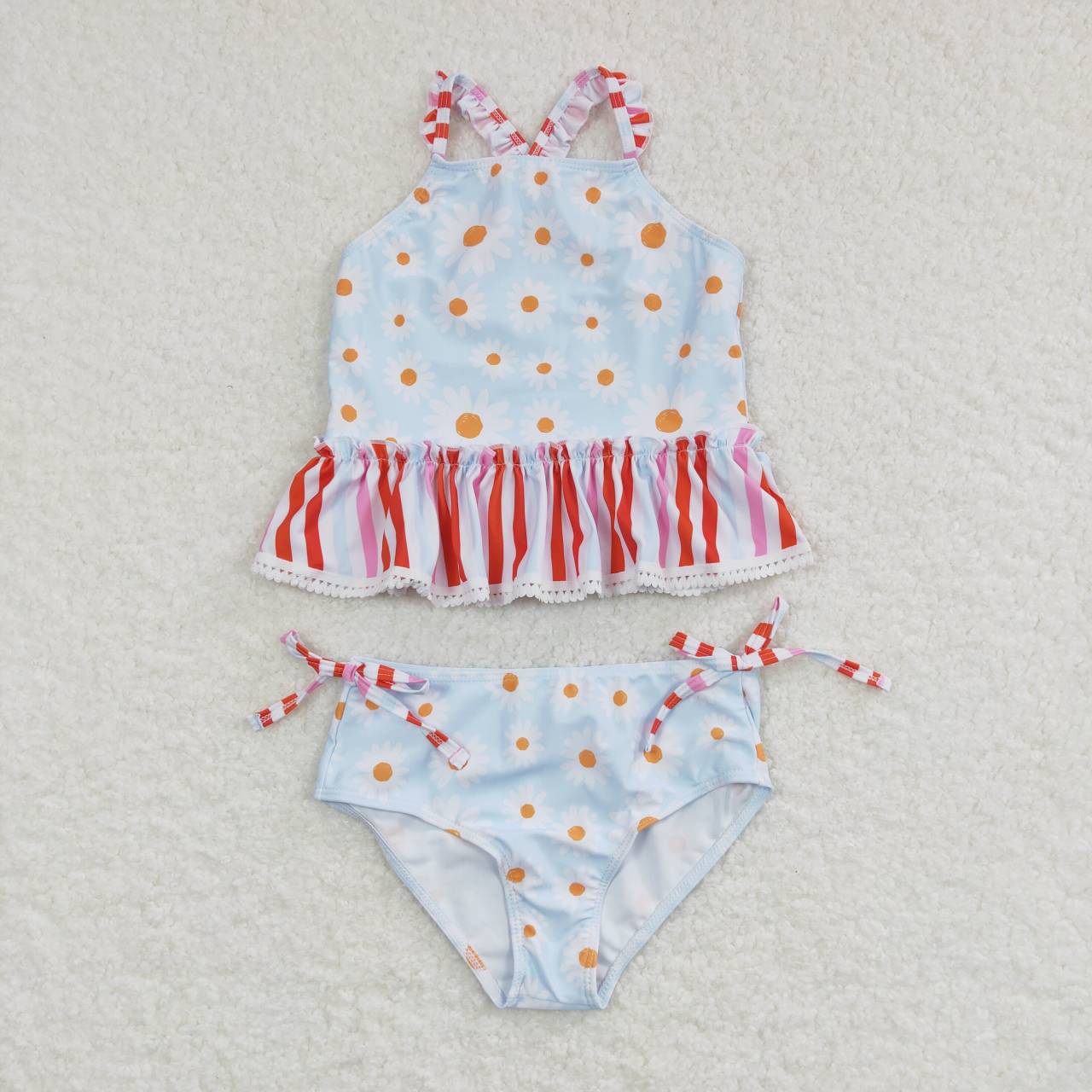 Blue floral 2pc girls summer Swimsuit