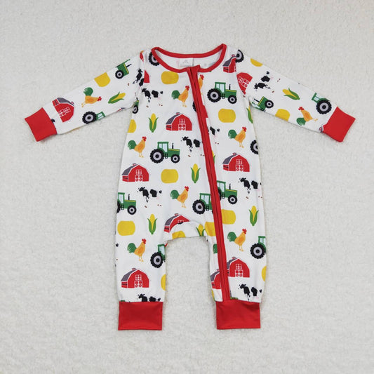 Red Car Print Baby Romper With zipper