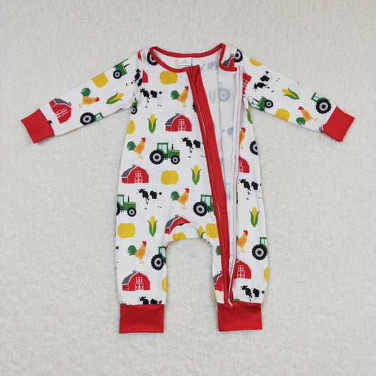 Red Car Print Baby Romper With zipper