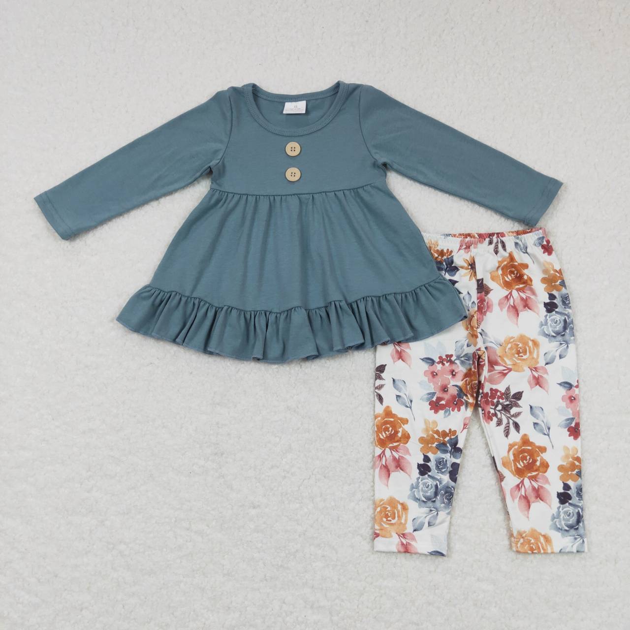 Fall Blue flowers leggings Girls Set