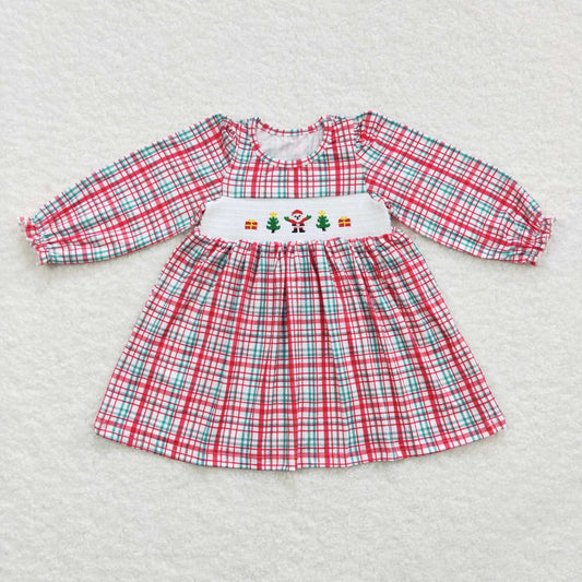 Christmas santa Smock Green Red plaid Girls Dress