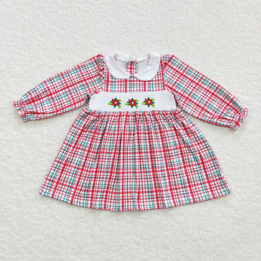 Christmas Floral Smock Green Red plaid Girls Dress