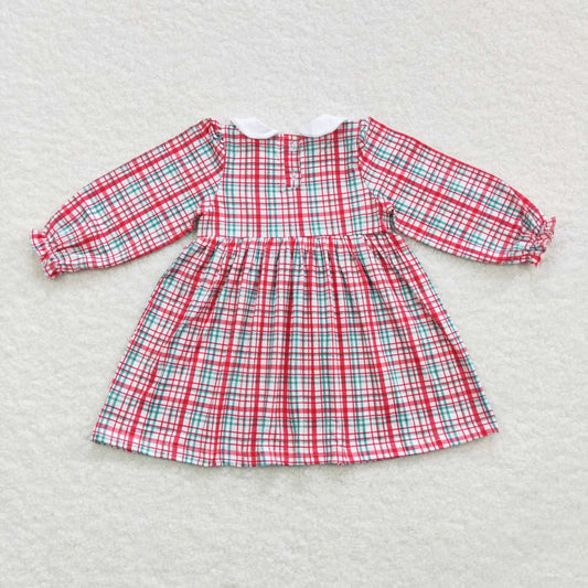 Christmas Floral Smock Green Red plaid Girls Dress