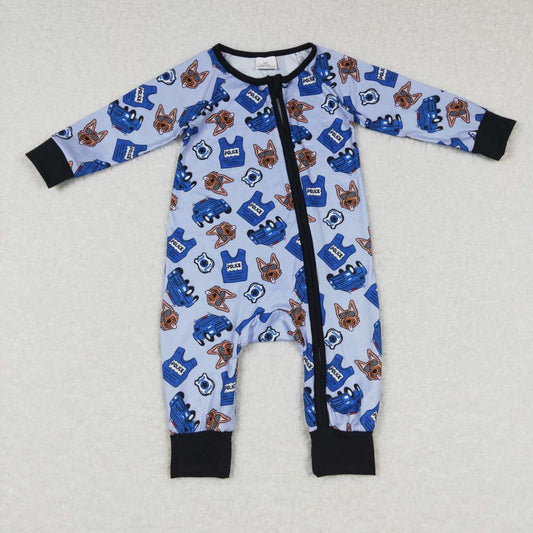 Blue Cartoon baby Romper With zipper