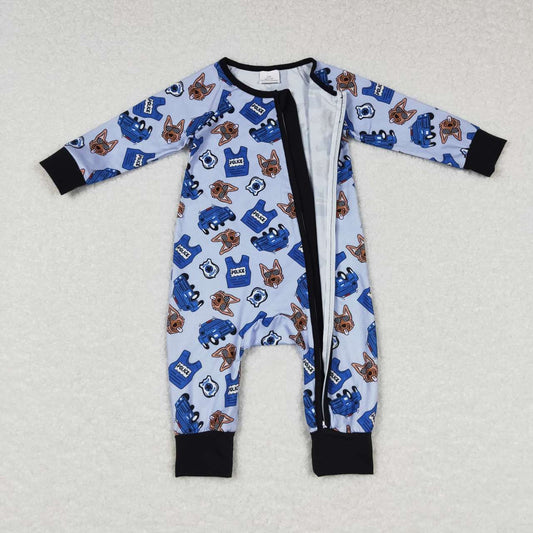 Blue Cartoon baby Romper With zipper
