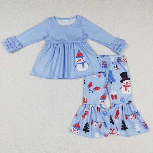Christmas Blue snowman Print Girls Set