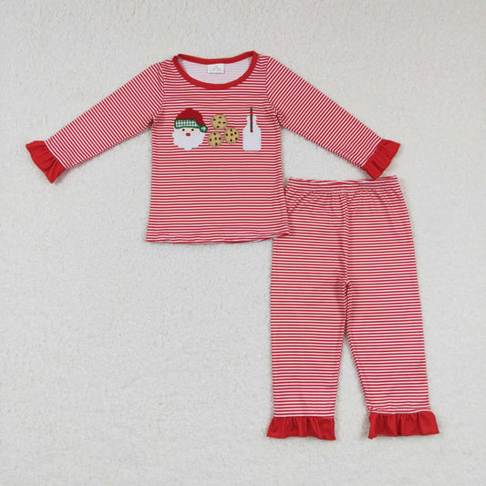 Christmas red embroidery Stripe Santa Pajamas