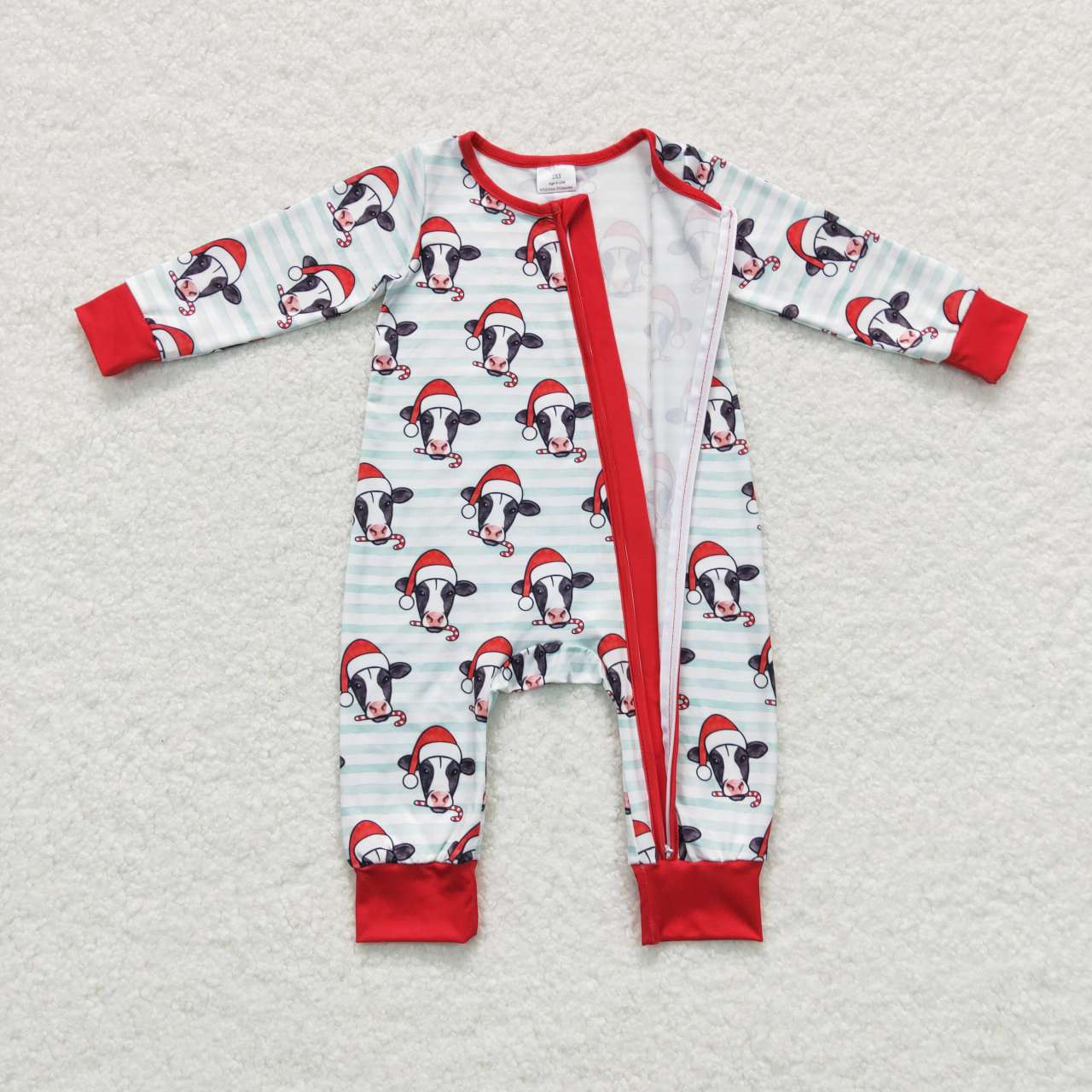 Christmas Cow Print Baby Romper With zipper