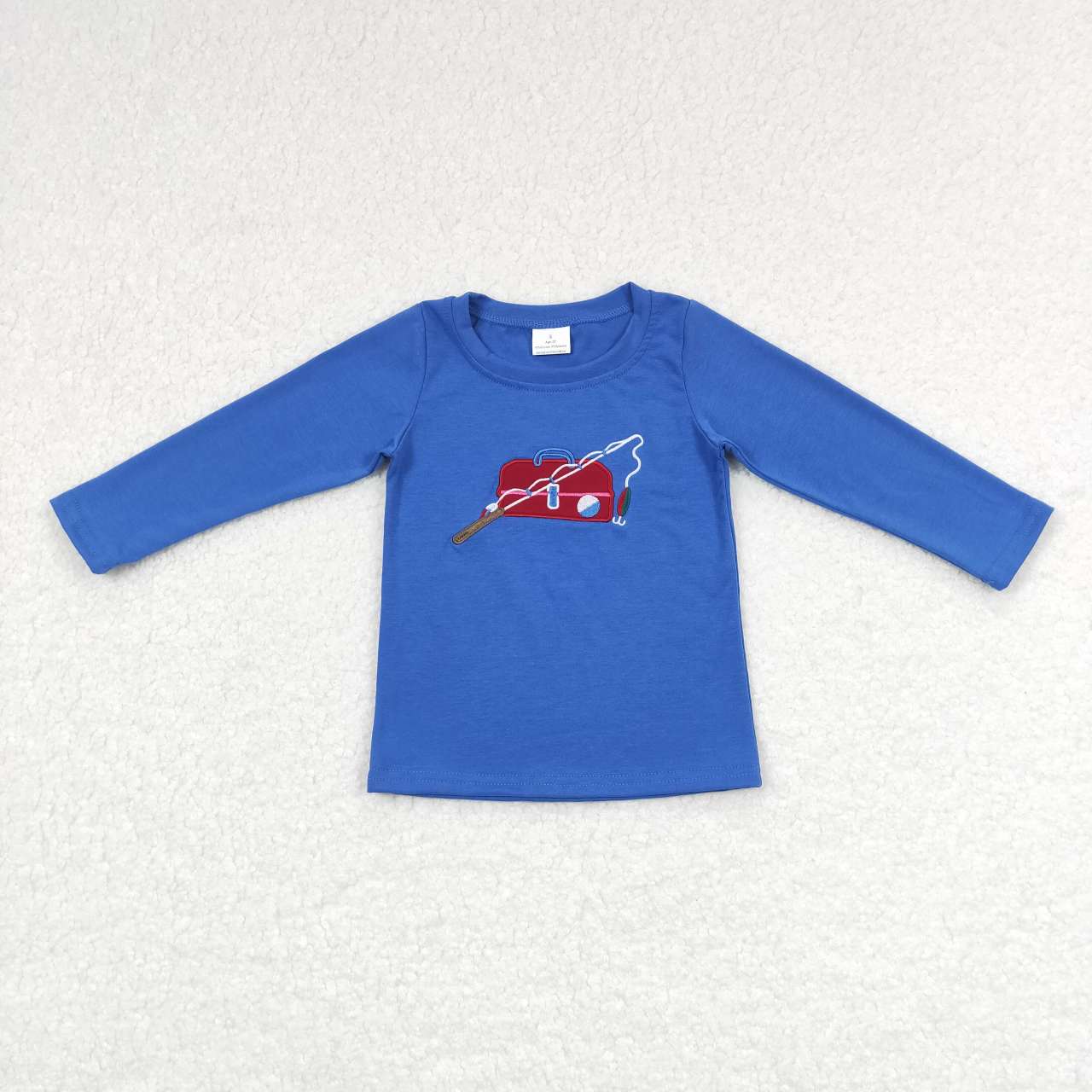 Blue fishing embroidery long sleeve top