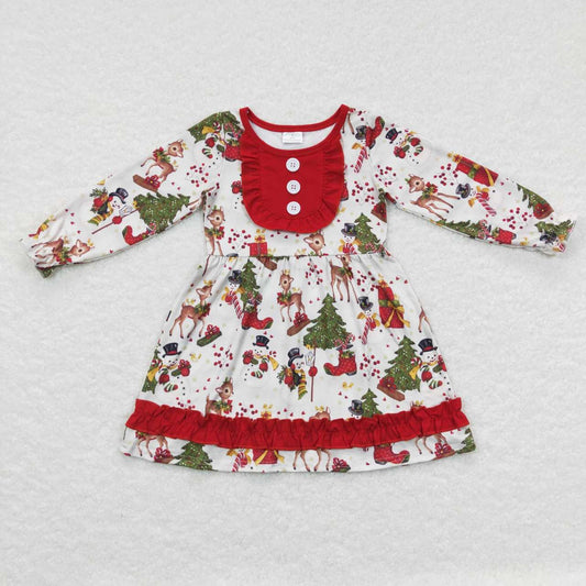 Christmas Deer Cartoon long sleeve Girls Dress