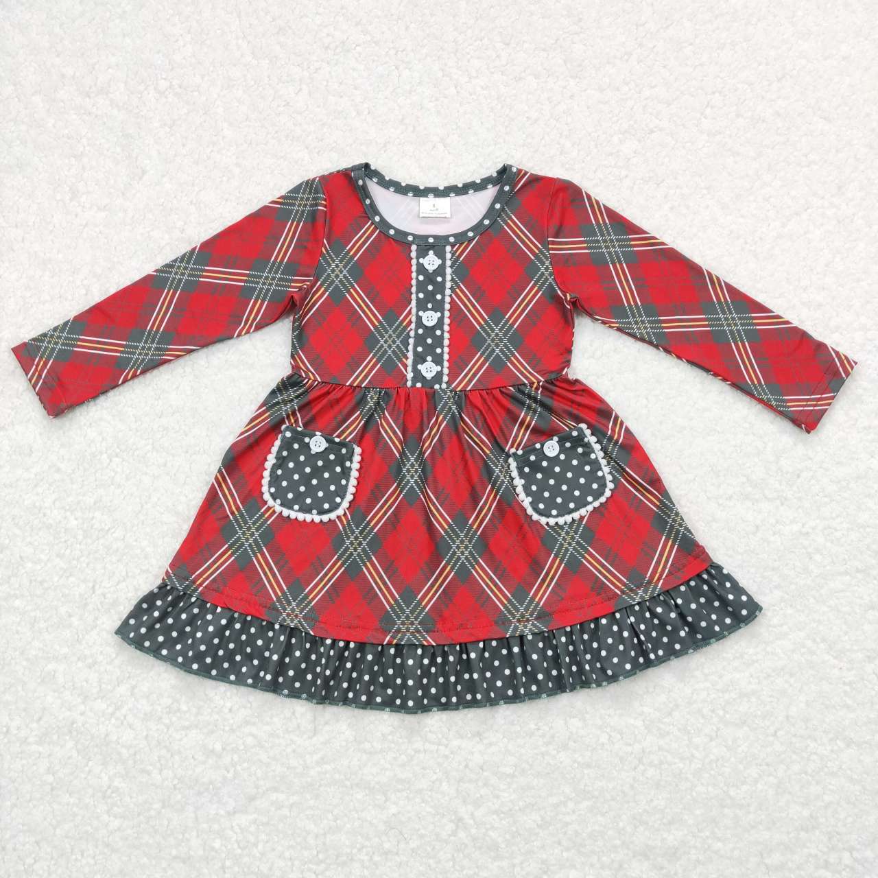 Christmas Green Red Plaid Long Sleeve Girls Dress