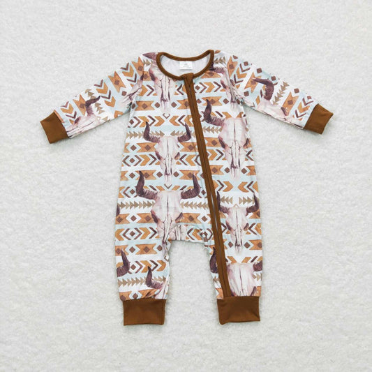 western brown cow Baby Romper With zipper