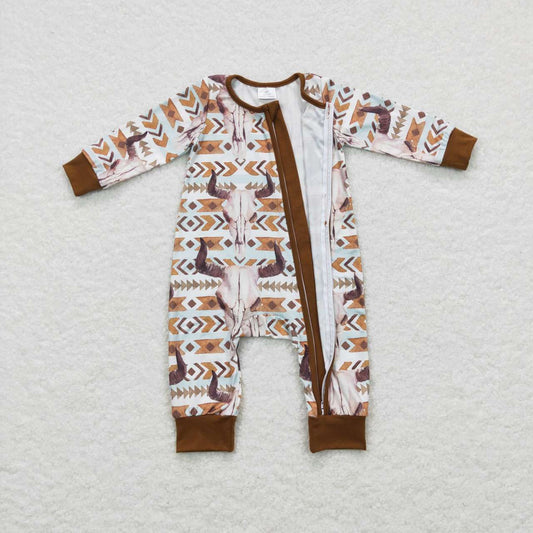 western brown cow Baby Romper With zipper